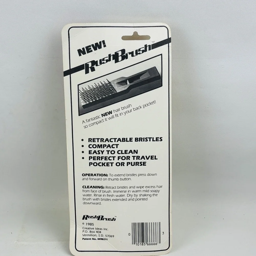 Vintage Rush Brush White Retractable Bristle Hair Brush‎ 1985 Travel Compact NEW